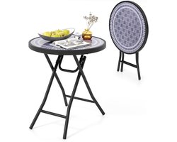 KOMFOTTEU Tuintafel van gehard glas, 46 cm, inklapbare bijzettafel met metalen frame, ronde eettafel voor terras, balkon, zijtafel voor binnen en buiten (grijs)