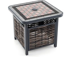 KOMFOTTEU Tuintafel van PE-rotan, bijzettafel met paraplugat en schaakbordpatroon, salontafel, bistrotafel, weerbestendig, vierkante terrastafel voor tuin, binnenplaats, terras, 55 x 55 x 50 cm