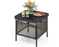 KOMFOTTEU Tuintafel van PE-rotan, metaal - kunststof - bijzettafel voor buiten - met parasolgat - tuintafeltje bijzettafeltje - vierkant - voor balkon, terras en tuin - 56 × 56 × 49 cm