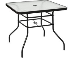 KOMFOTTEU tuintafel vierkant - bijzettafel met paraplugat - bistrotafel met glasplaat - eettafel tot 80 kg belastbaar - voor balkon, terras en tuin - 80 x 80 x 71 cm