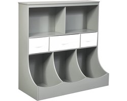 KOMFOTTEU Veelzijdig inzetbare opbergkast voor boeken en speelgoed, kluisjes in 2 verschillende maten, opbergkast voor kinderen, open boekenkast met 3 laden, 93 x 40 x 94 cm (grijs)