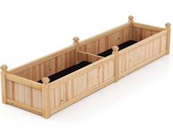 KOMFOTTEU Verhoogd bloembed van dennenhout, 227 x 59,5 x 40 cm, bloempot met 2 vakken, afneembare bodem, vliesstoflaag en 8 afvoergaten, ideaal voor groenten, kruiden en bloemen