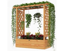 KOMFOTTEU verhoogd plantenbed met rankrooster, bloembak met hangend dak & afvoergaten, plantenbak met klimhulp voor tuin, terras, binnenplaats (Oranje, 100 x 44 x 113,5 cm)