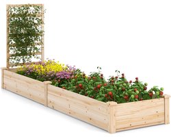 KOMFOTTEU Verhoogde tuin met latwerk, houten plantenbak voor buiten met aparte vakken voor bloemen, groenten en klimplanten, zelf te monteren, verhoogd tuinbed voor tuin of terras (naturel)