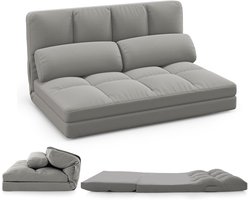 KOMFOTTEU Vloerbank met slaapfunctie, 3-in-1 slaapbed met verstelbare rugleuning, kussen en schuim, klapbank, slaapbank, slaapbank voor woonkamer, slaapkamer en logeerkamer