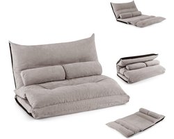 KOMFOTTEU Vloersofa met slaapfunctie, 3-in-1 slaapbank met verstelbare rugleuning, kussens en schuimrubber, belastbaar tot 150 kg, slaapstoel, opklapbare sofa voor woonkamer en slaapkamer (grijs)