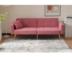 KOMHTOM 2-zitsbank met bedfunctie verstelbare hoek, poten in goudkleur met kussens en zijcompartimenten roze