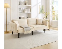 Komhtom 2-zitsbanken 2-in-1 slaapbank – 2-zitsbank met fluweelbekleding neerklapbare armleuningen en slaapfunctie ideaal voor kleine ruimtes Wit