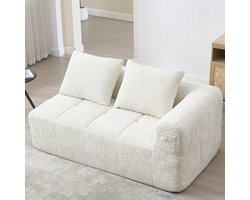 Komhtom 2-zitsbanken Comfortabele bank voor twee personen geen montage vereist zachte bank met een kussen zijvakken voor de afstandsbediening en de mobiele telefoon verzorgd en elegant beige.