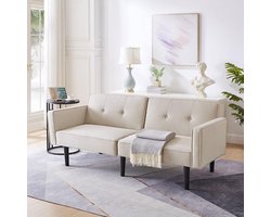 Komhtom 2-zitsbanken [Multifunctionele en verstelbare slaapbank] 2-in-1 slaapbank tweezitsbank onafhankelijk verstelbare dubbele rugleuningen met slaapfunctie katoen en linnen bekleding schuim met hoge dichtheid