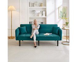 Komhtom 2-zitsbanken Verstelbare 2-in-1 slaapbank – tweezits met fluweelbekleding neerklapbare armleuningen en slaapfunctie ideaal voor kleine ruimtes.