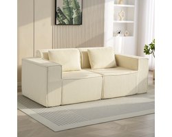 KOMHTOM - 3-zits bank in corduroy - gestoffeerde bank - brede armleuningen - 2 kussens - geen montage nodig - 202x90x76 cm - beige