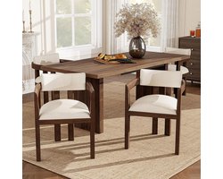 KOMHTOM 4 eetkamerstoelen van massief hout, comfortabel en ademend, geschikt voor eetkamers, woonkamers, cafés, moderne stijl, linnen stof, walnootkleurig