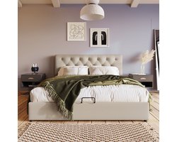 KOMHTOM Bed 140x200 cm Tweepersoonsbed met boxspring verstelbaar hoofdeinde met opbergruimte wit