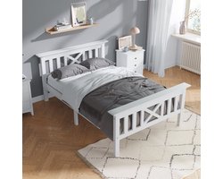 KOMHTOM Bed Eenpersoonsbed 90x200 cm Volwassenenbed Jeugdbed Houten bed met lattenbodem Wit