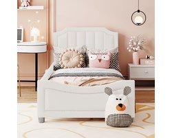 KOMHTOM Bed kinderbed 90x200 cm Gestoffeerd slaapbank met rugleuning bijzetbed Beige