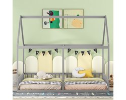 KOMHTOM Bed Kinderbed Kajuitbed 90x200 cm Twee eenpersoonsbed huismodellen bedden 2 in 1 Grijs