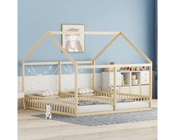 KOMHTOM Bed Kinderbed Kajuitbed 90x200 cm Twee eenpersoonsbed huismodellen bedden 2 in 1 Naturel