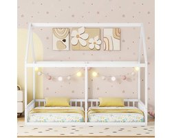 KOMHTOM Bed Kinderbed Kajuitbed 90x200 cm Twee eenpersoonsbed huismodellen bedden 2 in 1 Wit