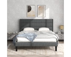 KOMHTOM Bed Tweepersoonsbed 140x200 cm met lattenbodem en hoofdeinde Gestoffeerd donkergrijs