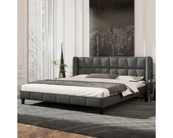 KOMHTOM Bed Tweepersoonsbed 180x200 cm Gestoffeerd bed met lattenbodem gemakkelijk te monteren Grijs fluwelen