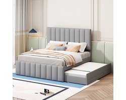 KOMHTOM Bed Volwassenenbed 140x200 cm Tweepersoonsbed met onderschuifbed en opbergladen grijs extra bed