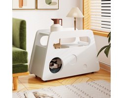 Komhtom Bijzettafel met wielen afgeronde veilige mobiele compacte ideale voor woonkamer en slaapkamer Modern wit