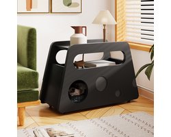 Komhtom Bijzettafel met wielen afgeronde veilige mobiele compacte ideale voor woonkamer en slaapkamer Modern zwart