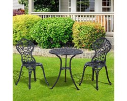 Komhtom Bistro-set voor 2 personen Balkonmeubelset Bistrotafel met 2 stoelen Zwart