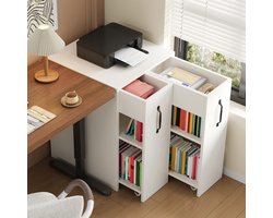 KOMHTOM Boekenkast op Wieltjes - 52x50x75 cm - met Planken en Lades - Omkeerbare Opstelling - Nachtkastje - Uitschuifbaar - Valbeveiliging - Wit Bruin Zwart - Woonkamer Slaapkamer Kantoor Kinderkamer