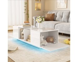 Komhtom Centrale salontafel met LED verlichting glanzend blad 120 x 50 x 385 cm Woonkamertafel Modern wit