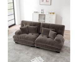 Komhtom Cloud hoekbank voor de woonkamer, tweezitsbank van chenille met 2 rugkussens en 2 sierkussens, frame van massief hout, bruine chenille