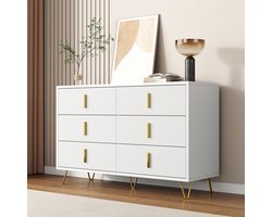 Komhtom Commode Elegante en grote opbergruimte met gouden handgrepen modern Wit
