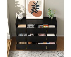 Komhtom Commode Elegante en grote opbergruimte met gouden handgrepen modern Zwart