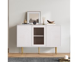 Komhtom Commode Ladekast met 3 deuren met metalen poten en glazen deuren wit