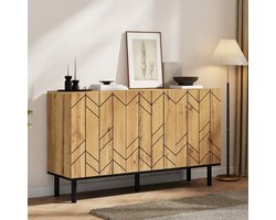 KOMHTOM Dressoir - 120x35x70 cm - 3 Deuren - Spaanplaat met Metalen Poten - Opbergkast Woonkamer Eetkamer Hal - Natuurlijke Houtkleur - Golfpatroon Design - Draagvermogen 50 kg - Modern Sideboard Kast
