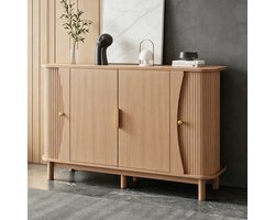 KOMHTOM Dressoir - 140x40x88 cm - MDF - 2 Schuifdeuren - Afgeronde Hoeken - Opbergkast Woonkamer Hal - Sideboard - Natuurlijk Hout - Modern Design - Belastbaar tot 60 kg