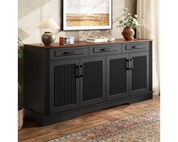 KOMHTOM Dressoir - 3 Lades - 4 Deuren - MDF - 3D Verticale Strepen - Opbergkast Woonkamer Eetkamer Hal - Sideboard - Modern Design - Kastje met Opbergruimte
