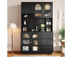 KOMHTOM Dressoir - Hoge Dressoirkast - Keukenopbergkast - Barkast - Woonkamer - Acryl Deuren - Open Vakken - LED Verlichting - App Bedienbaar - Kleur Verstelbaar - Opbergruimte - Modern Design