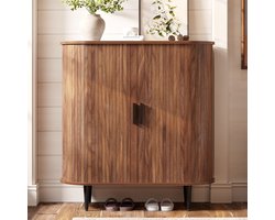 KOMHTOM Dressoir met 2 schuifdeuren, rolluikdeuren en 4 haken – Moderne opbergkast met veel opbergruimte voor de woonkamer en de hal, houtlook, 85 x 40 x 93 cm