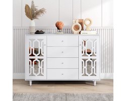 KOMHTOM Dressoir spiegelkast met kristallen handgrepen voor woon- en eetkamer 147,5 x 40 x 102 cm Wit