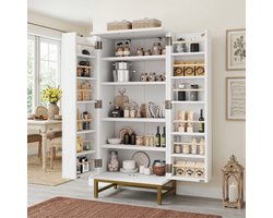 KOMHTOM Dressoir - Wit met Gouden Details - Verstelbare Planken - Opbergkast voor Woonkamer en Eetkamer - Moderne Keukenkasten - Sideboard met Deuren - Keukenkast Klein