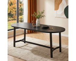 KOMHTOM Eettafel - 180x80x75 cm - Zwart - Metalen Poten - Geschikt voor 6-8 Personen - Afgeronde Hoeken - Industrieel Design - Modern - Keukentafel - Eetkamertafel