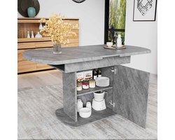 KOMHTOM Eettafel Uitschuifbare Ovale met Opbergruimte Zilver Handvat Multifunctioneel Grijs