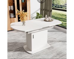 KOMHTOM Eettafel Uitschuifbare Ovale met Opbergruimte Zilver Handvat Multifunctioneel Wit