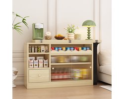 KOMHTOM Eettafel Uitschuifbare tafel met opbergruimte mobiele eettafel met grote opbergruimte 360掳draaibaar natuurlijk