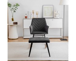 KOMHTOM Fauteuil schommelstoel oorfauteuil met voetensteun rubberwood structuur grijs