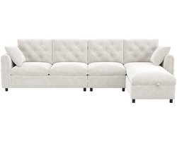 KOMHTOM Fluwelen bank met opbergruimte in de hoek L-vormige opbergruimte in de linker- en rechterhoek verstelbaar beige