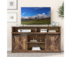 KOMHTOM Grote tv-kast, dressoir, tv-meubel met 2 klassieke schuifdeuren en verstelbare planken, voor de woonkamer of eetkamer, in boerderijstijl