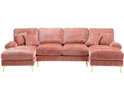 KOMHTOM Hoekbank van chenille met twee verstelbare zitplaatsen roze